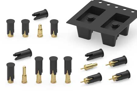 Spring-Loaded Pins with Removable Pick and Place Caps