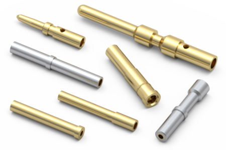 Crimp pins and receptacles