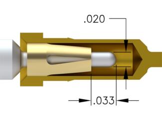 When designing an interconnect always try to select a Mill-Max contact with a mid-range near your pin diameter.  The mating pins hould extend a minimum of one equivalent pin diameter past the end of the contact clip to ensure a reliable electrical and mechanical connection.