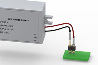 Solder-cup receptacles attached to wires and plugged onto a PCB header